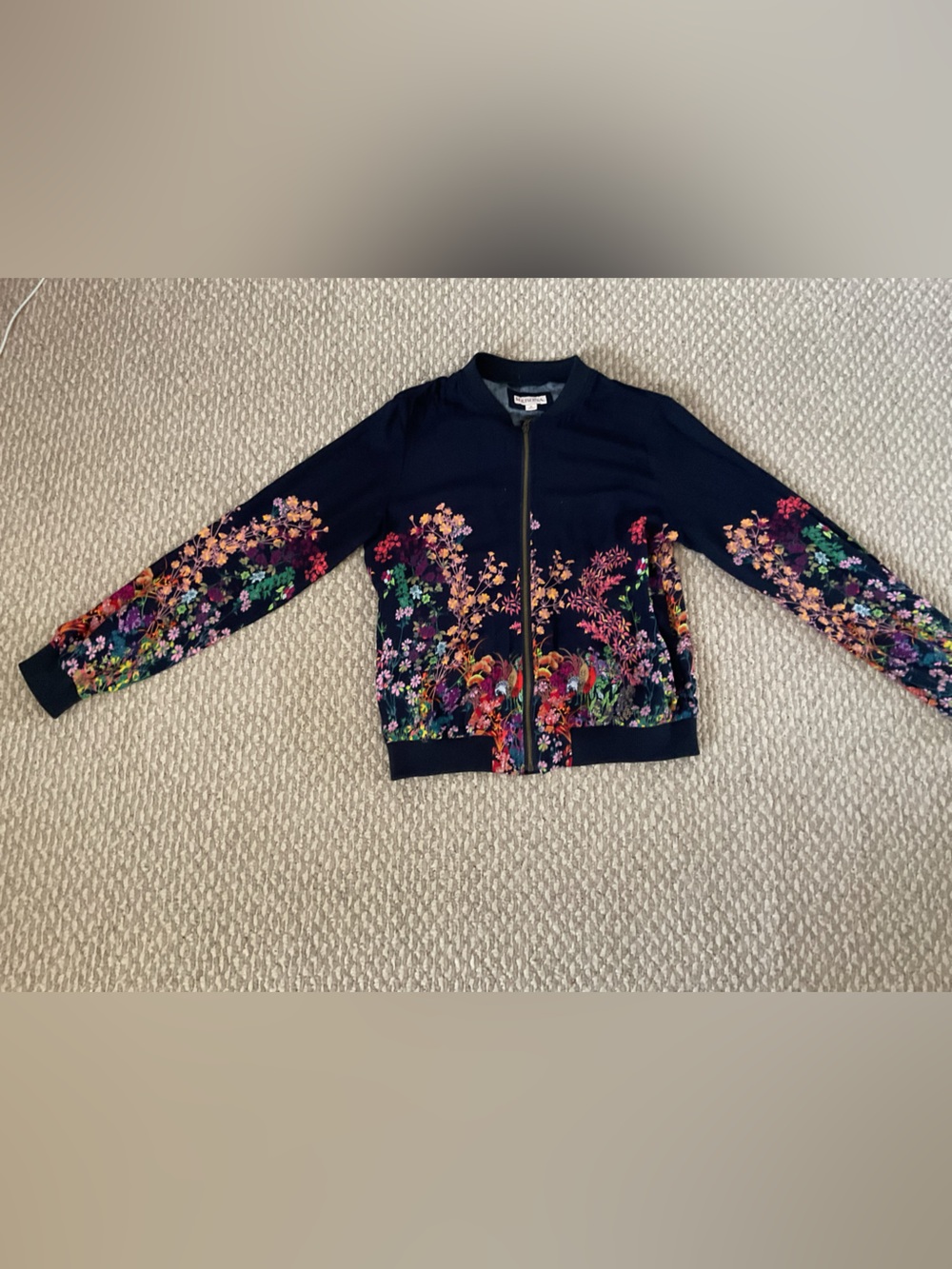 Merona Navy Floral Zip Bomber Jacket